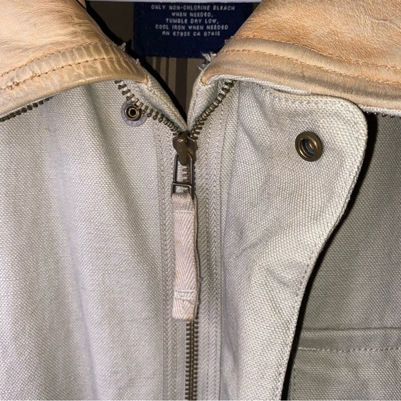 Vintage Nautica Medium Longer Canvas Utility Work Coat Jacket w/ Leather Collar - Picture 12 of 16